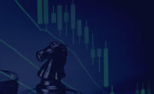 Financial market graph in blue overlay