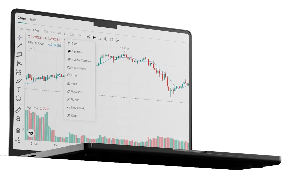 STARTRADER web trading chart on laptop screen
